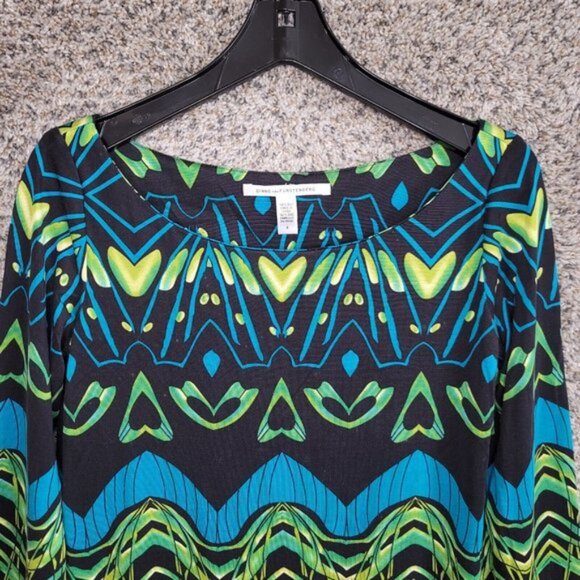 Diane von Furstenberg‎ Dress Womens 6 Green Printed Silk Tacita Tunic Shift - Picture 4 of 7